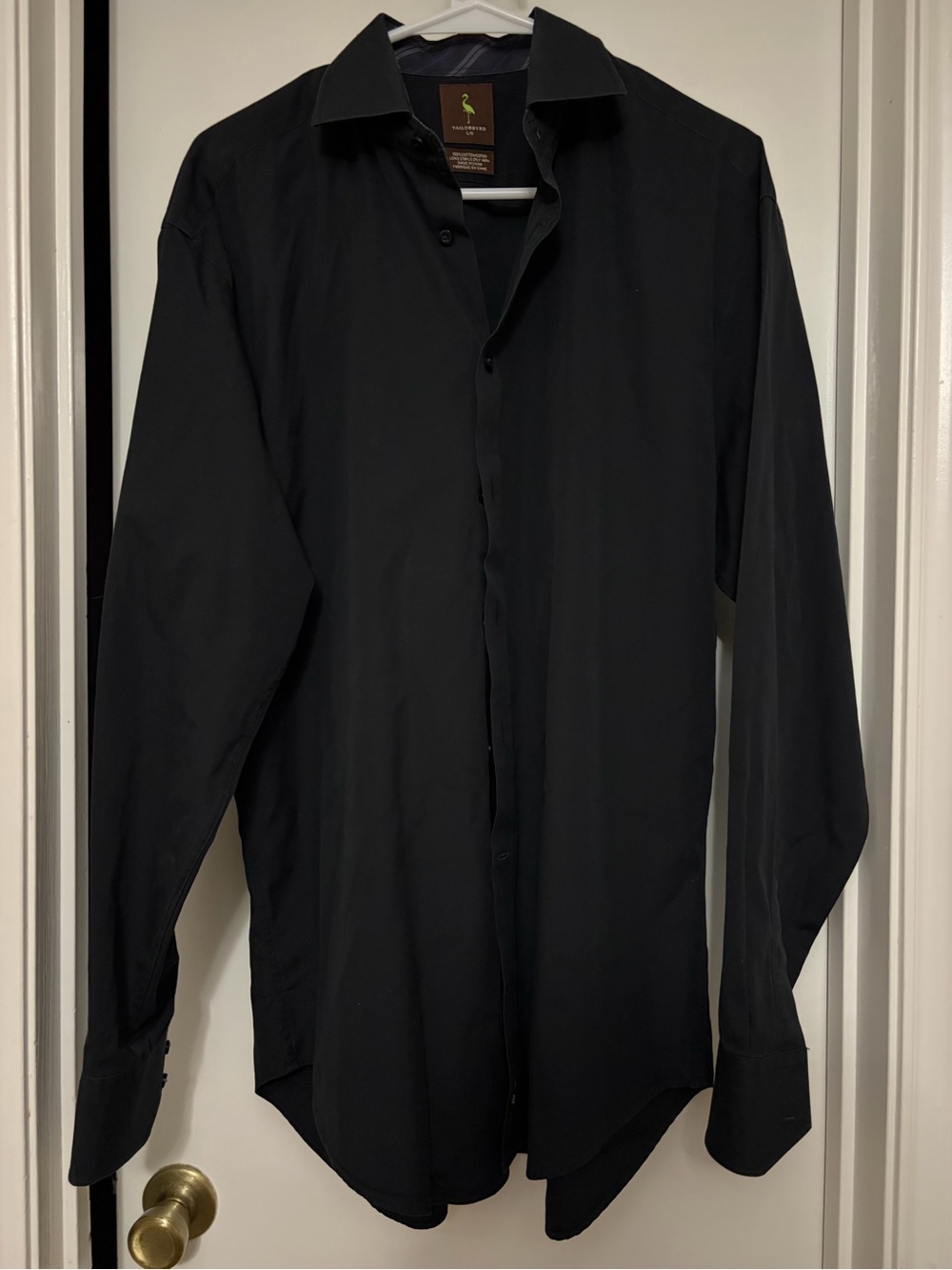 Tailorbyrd Men's L Black Dress Shirt 100% 2-Ply Cotton Long Sleeve Large